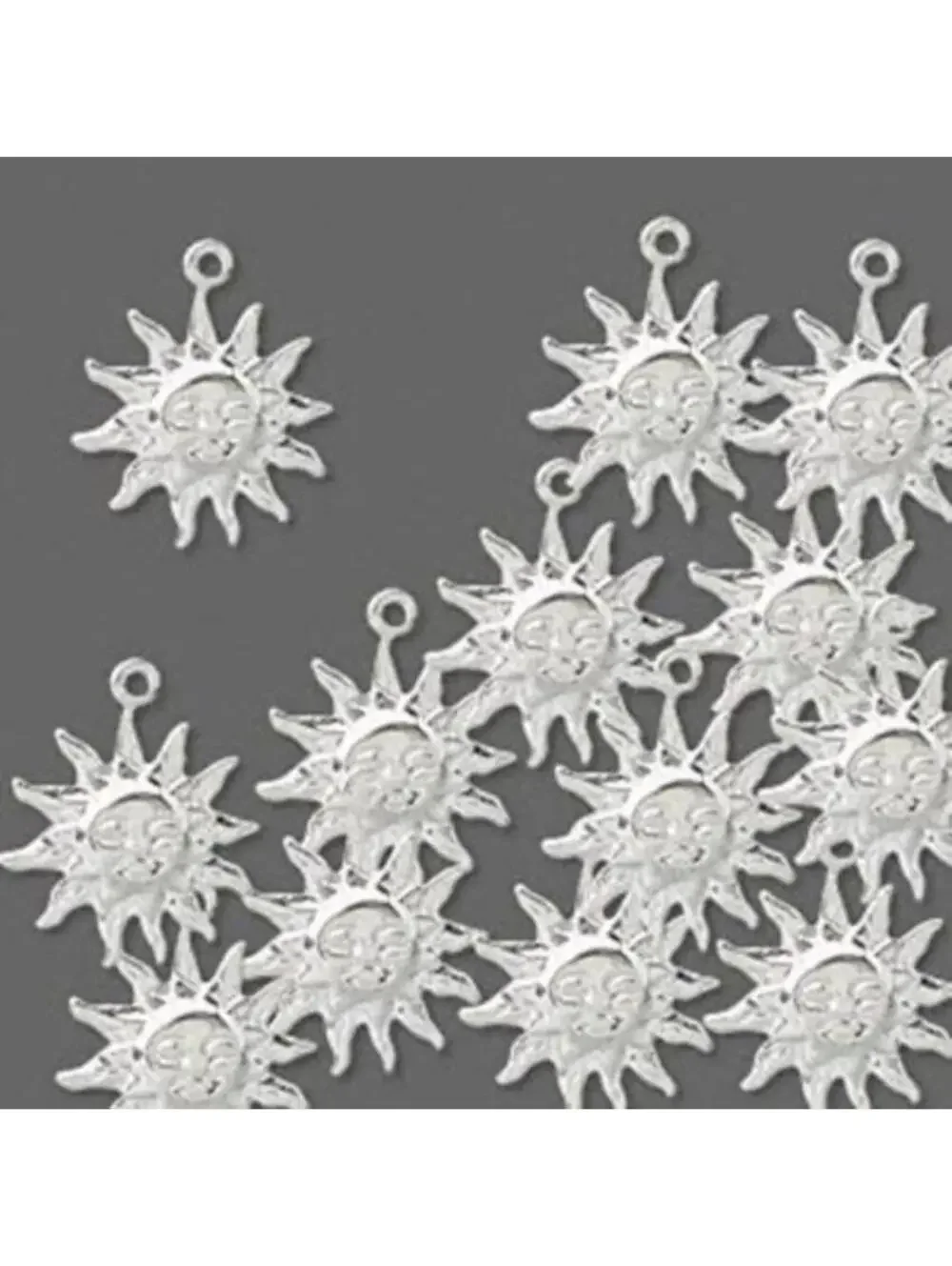 20 Silver Plated 12mm Smiling Sun Stamped Drops Charms Beads